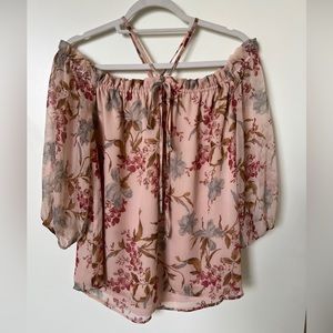 VINCE CAMUTO FLORAL-PRINT OFF THE SHOULDER HALTER TOP BLOUSE SIZE M